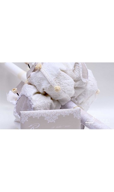 Lumanare de botez cu dantela crem si flori natur uscate Lacy Bloom 13